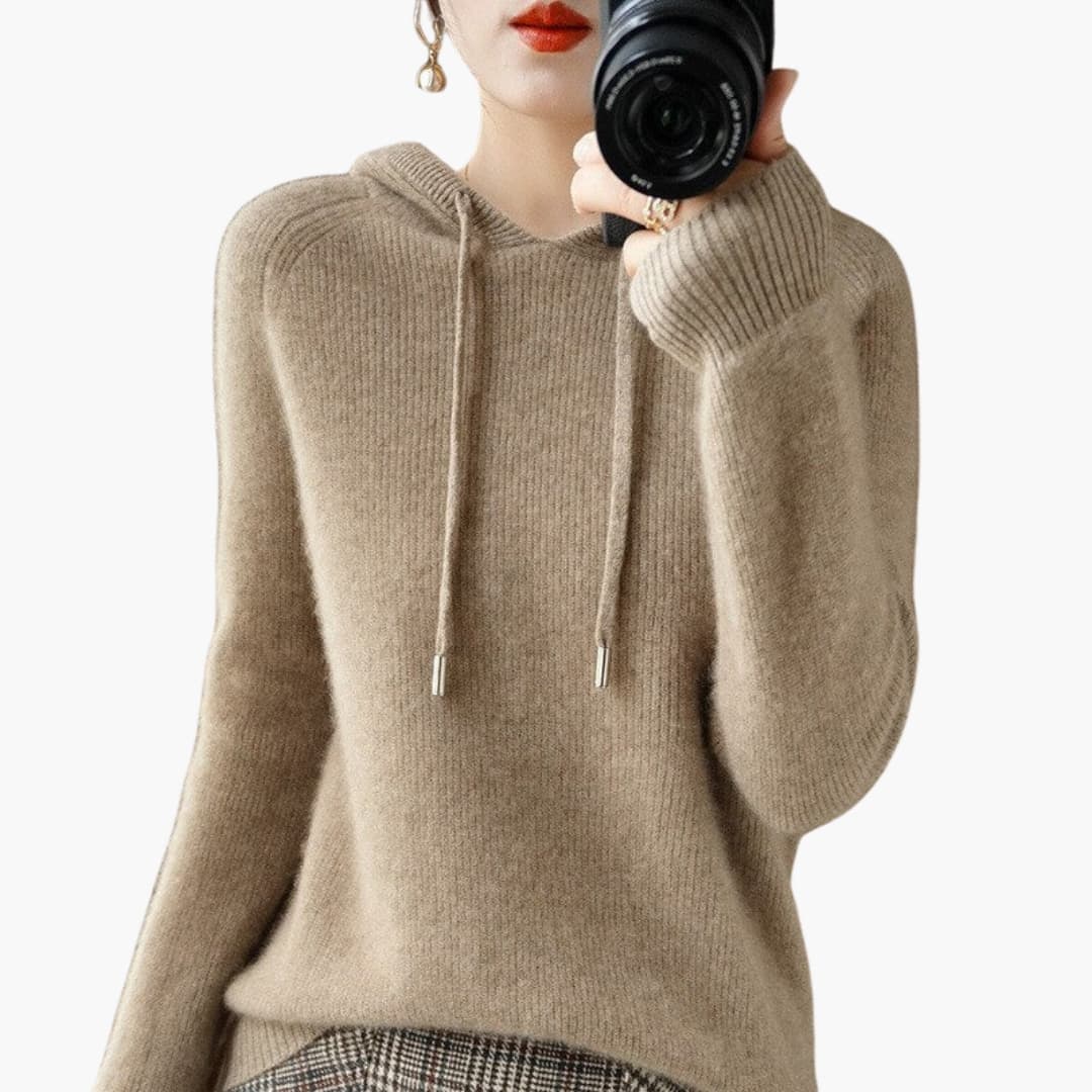 Elarova | Damen Strick-Hoodie mit langen Ärmeln