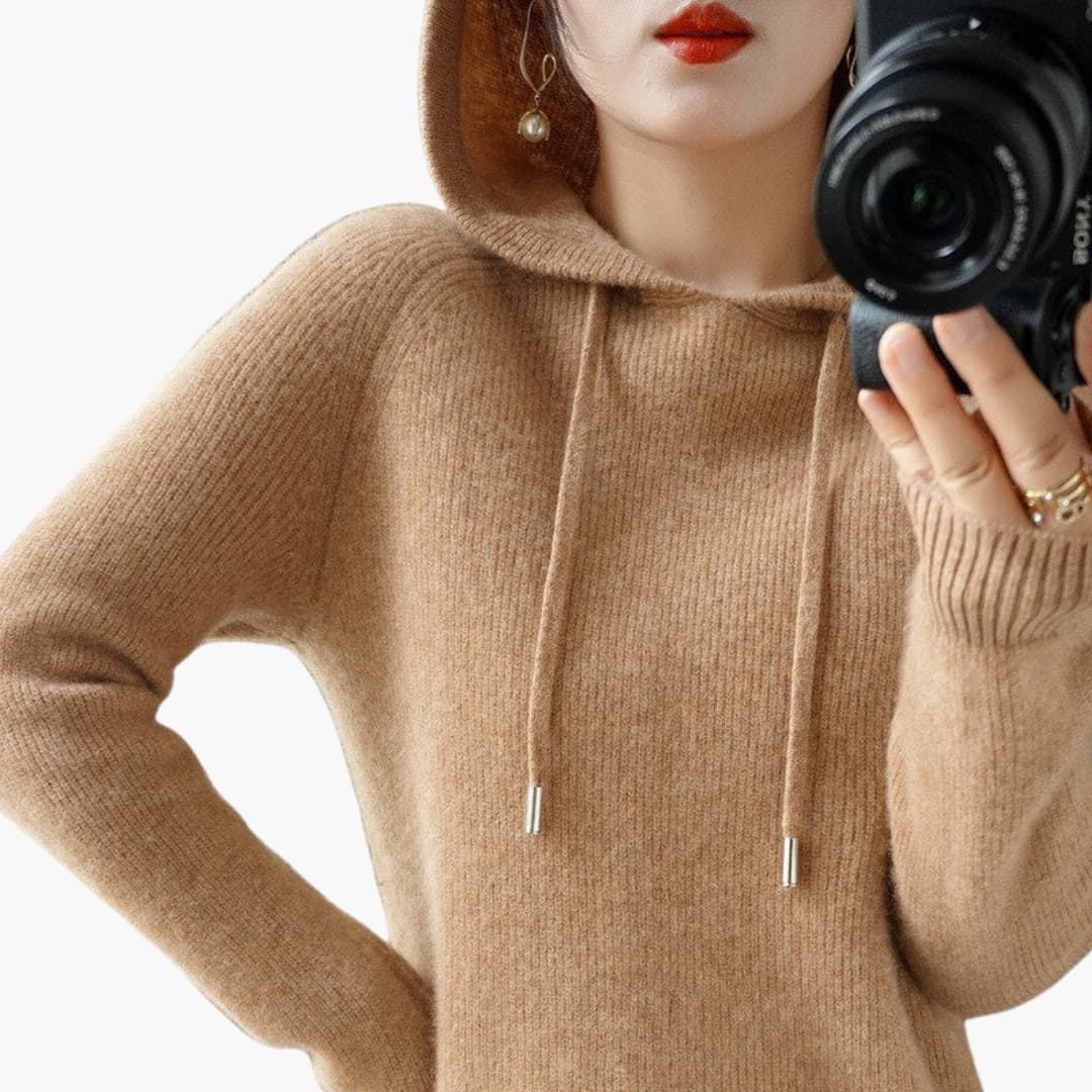 Elarova | Damen Strick-Hoodie mit langen Ärmeln