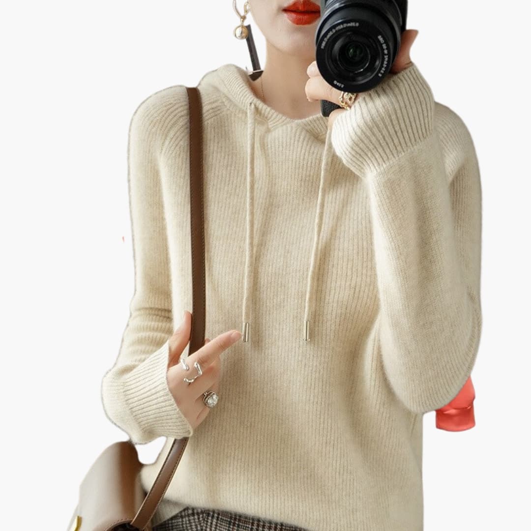 Elarova | Damen Strick-Hoodie mit langen Ärmeln