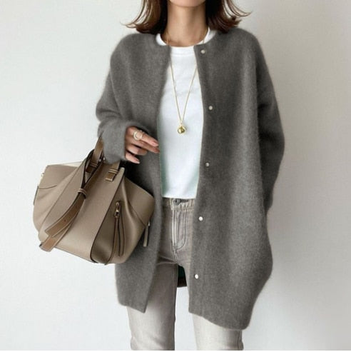 Elarova | Damen Strickjacke | Wollene Freizeitjacke für Frauen: Lange Stricktops Outwear