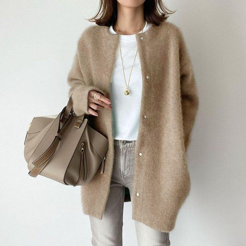 Elarova | Damen Strickjacke | Wollene Freizeitjacke für Frauen: Lange Stricktops Outwear
