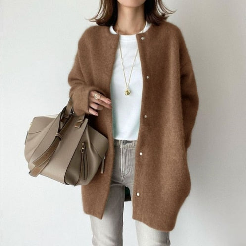 Elarova | Damen Strickjacke | Wollene Freizeitjacke für Frauen: Lange Stricktops Outwear