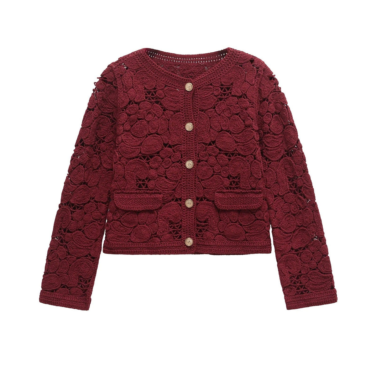 Elarova | Damen Strickjacke aus feiner Spitze mit dekorativen Knopfdetails und eleganter Silhouette