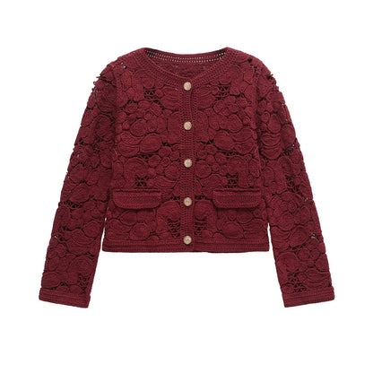 Elarova | Damen Strickjacke aus feiner Spitze mit dekorativen Knopfdetails und eleganter Silhouette