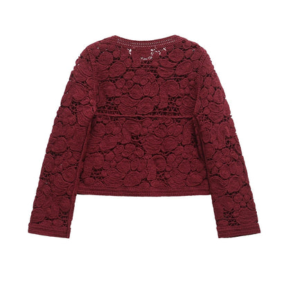 Elarova | Damen Strickjacke aus feiner Spitze mit dekorativen Knopfdetails und eleganter Silhouette