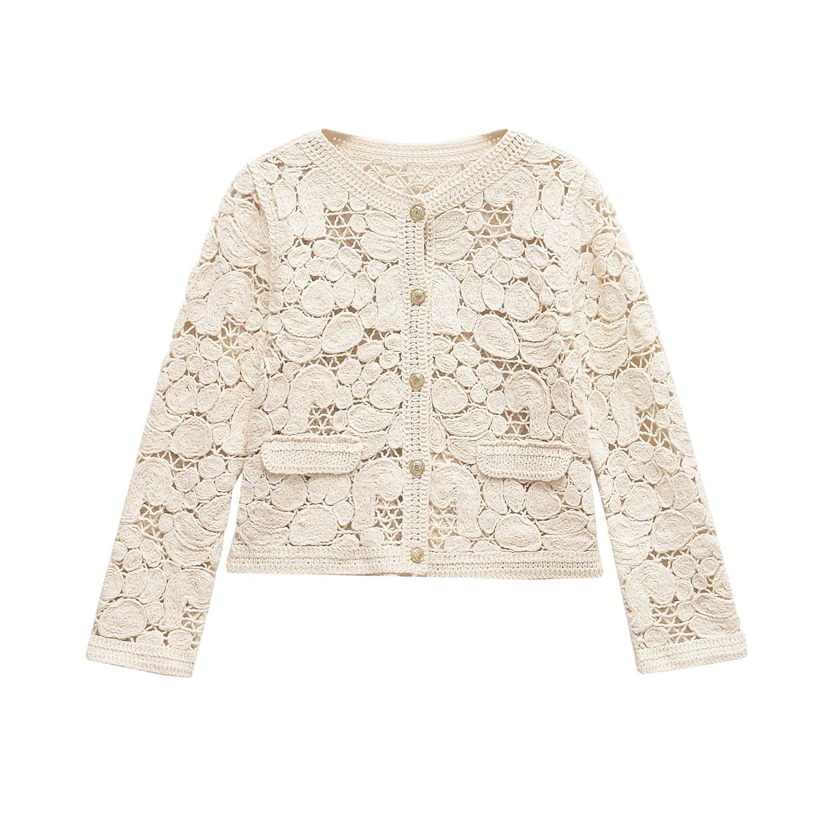Elarova | Damen Strickjacke aus feiner Spitze mit dekorativen Knopfdetails und eleganter Silhouette