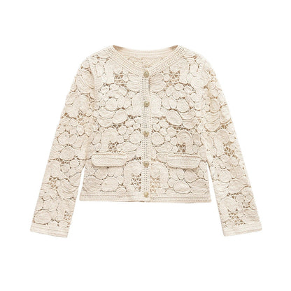 Elarova | Damen Strickjacke aus feiner Spitze mit dekorativen Knopfdetails und eleganter Silhouette