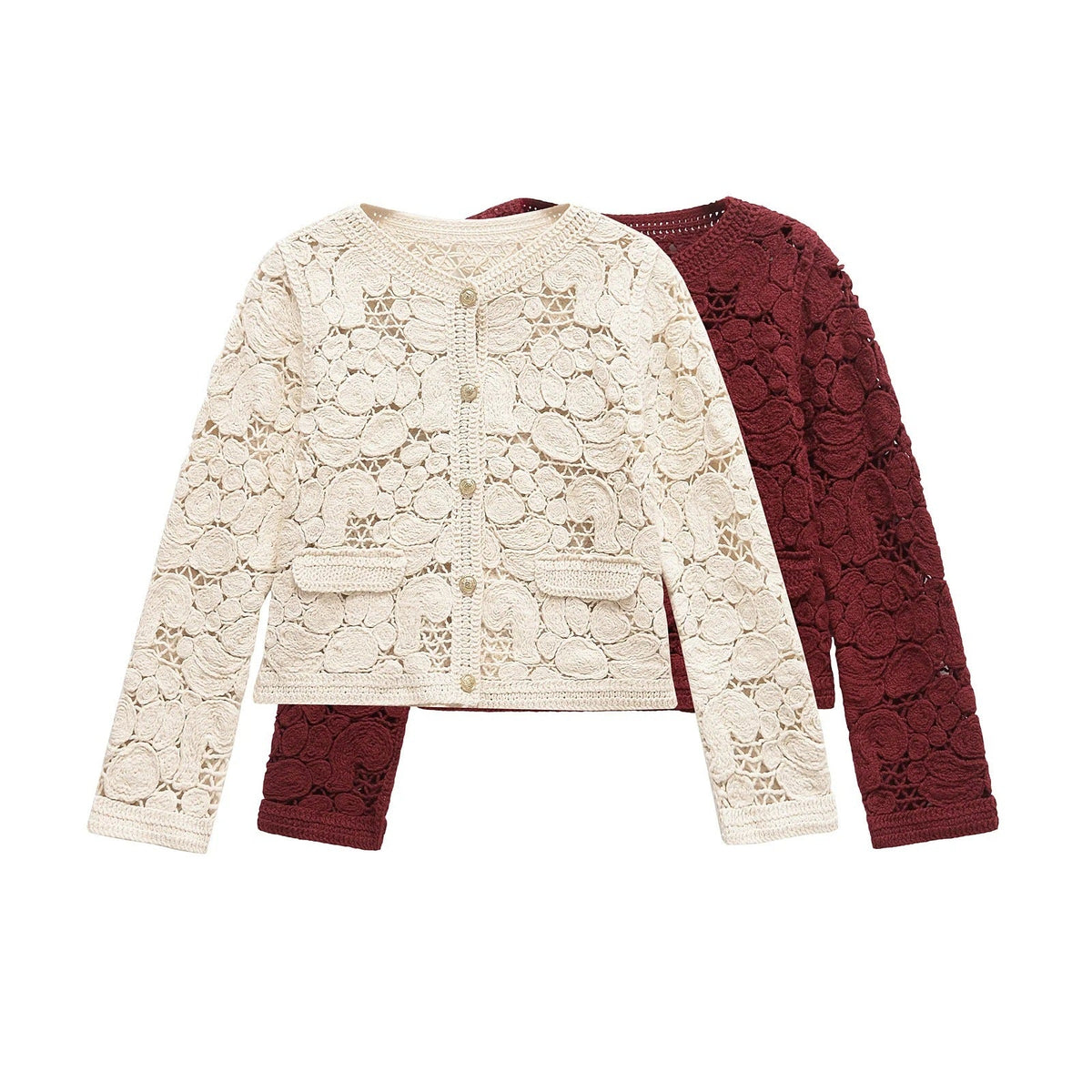 Elarova | Damen Strickjacke aus feiner Spitze mit dekorativen Knopfdetails und eleganter Silhouette