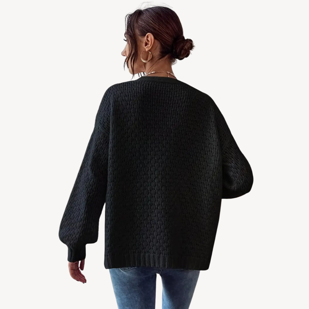 Elarova | Damen-Strickjacke mit Blumenmuster und Knöpfen