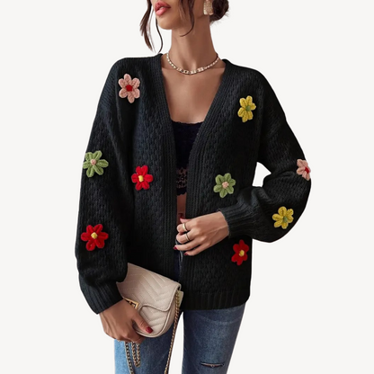 Elarova | Damen-Strickjacke mit Blumenmuster und Knöpfen