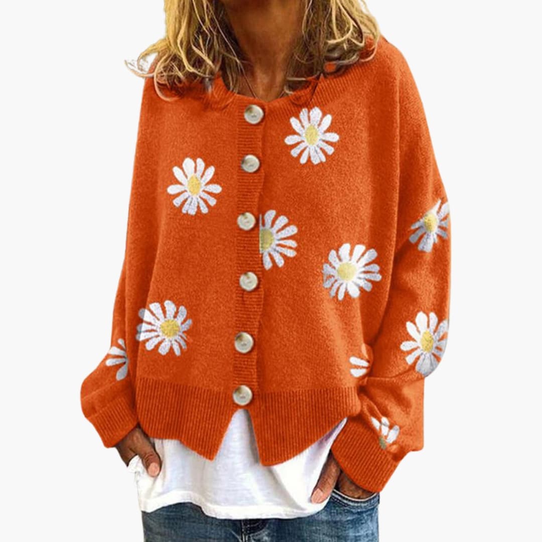 Elarova | Damen Strickjacke mit Blumenmuster und Knopfverschluss