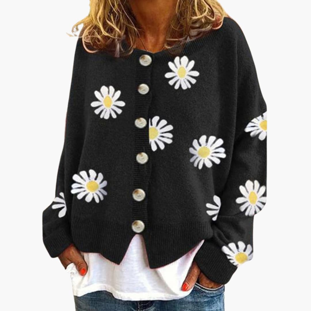 Elarova | Damen Strickjacke mit Blumenmuster und Knopfverschluss