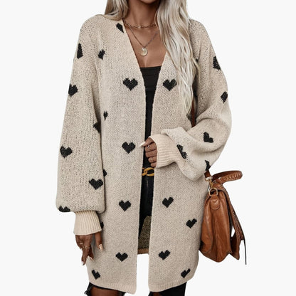 Elarova | Damen Strickjacke mit Knopfleiste und Herzmuster