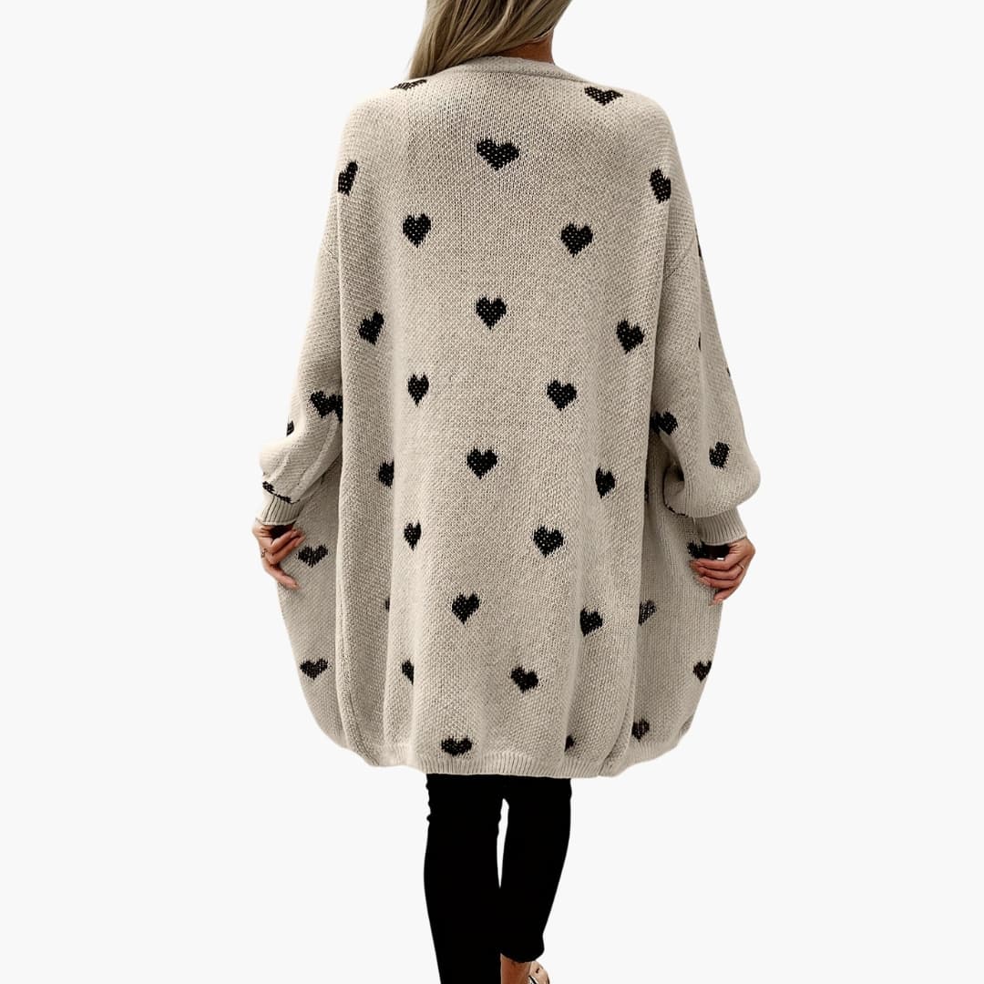 Elarova | Damen Strickjacke mit Knopfleiste und Herzmuster