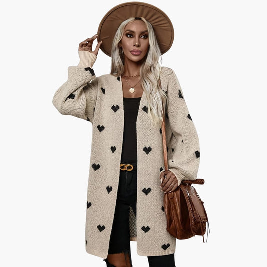 Elarova | Damen Strickjacke mit Knopfleiste und Herzmuster