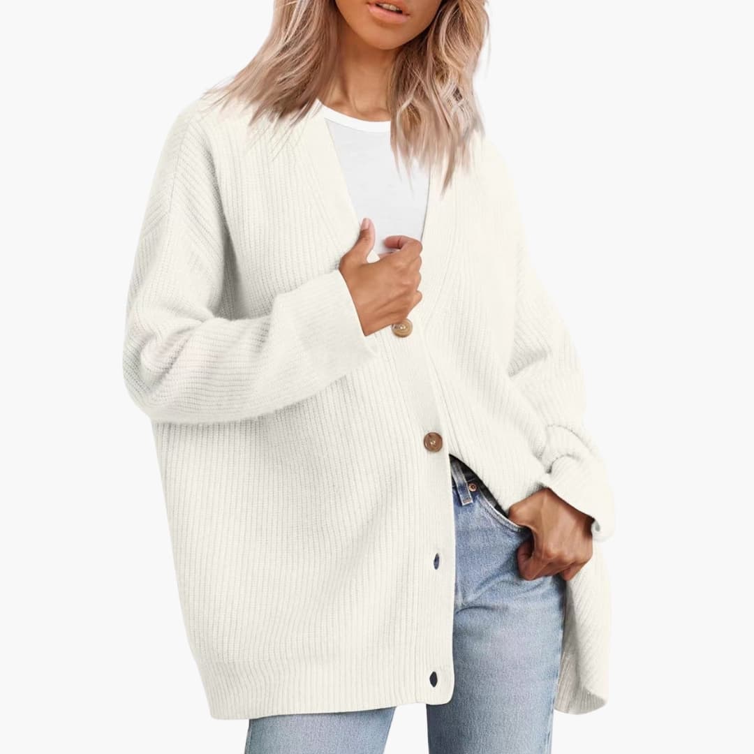 Elarova | Damen Strickjacke mit V Ausschnitt und Knopfleiste