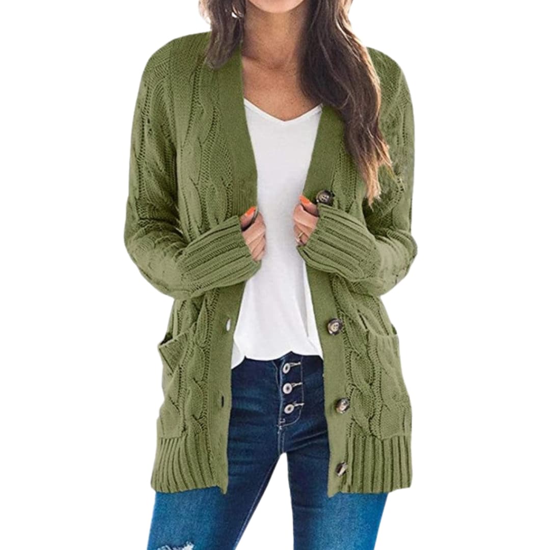 Elarova | Damen Strickjacke mit langen Ärmeln und geradem Saum