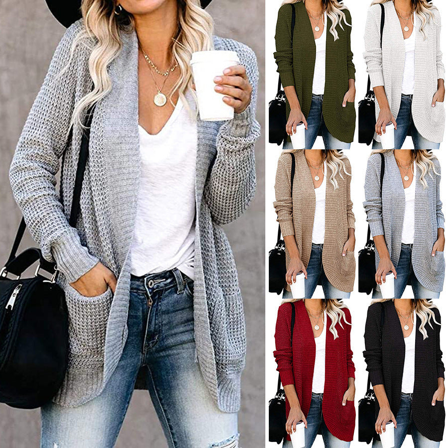 Elarova | Damen Strickjacke mit offenem Schnitt und seitlichen Taschen