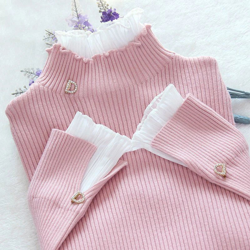 Elarova | Damen-Strickpullover mit Lettuce-Ausschnitt
