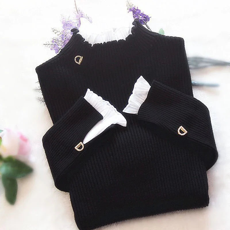 Elarova | Damen-Strickpullover mit Lettuce-Ausschnitt