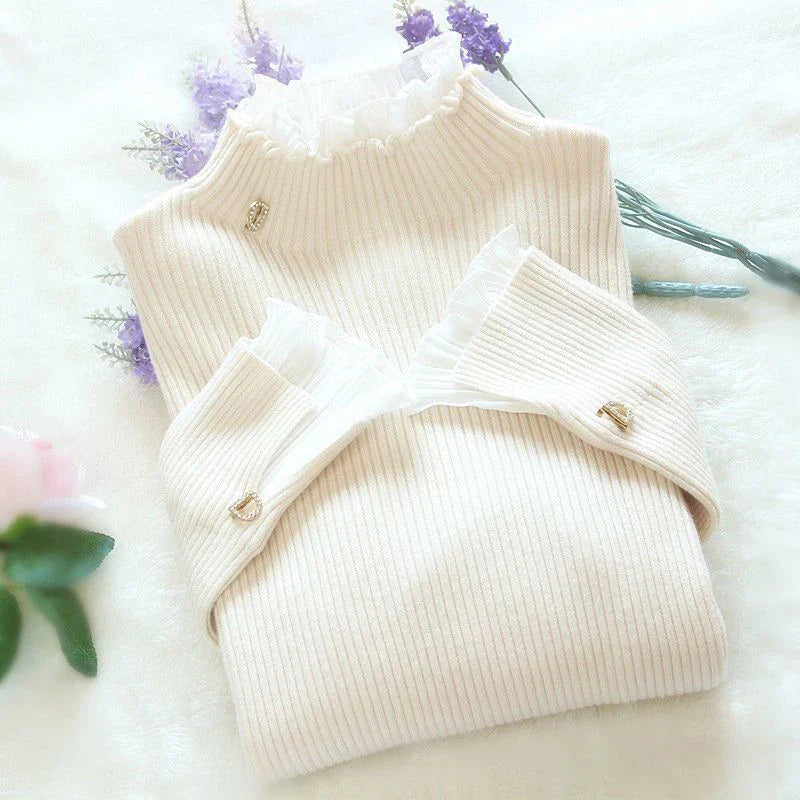 Elarova | Damen-Strickpullover mit Lettuce-Ausschnitt