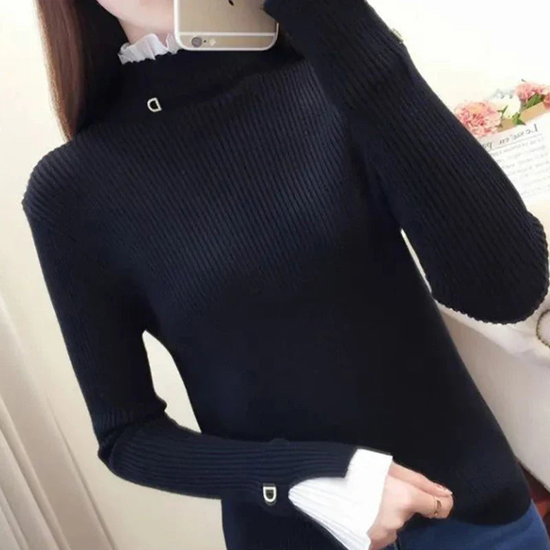 Elarova | Damen-Strickpullover mit Lettuce-Ausschnitt