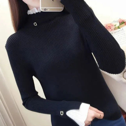 Elarova | Damen-Strickpullover mit Lettuce-Ausschnitt