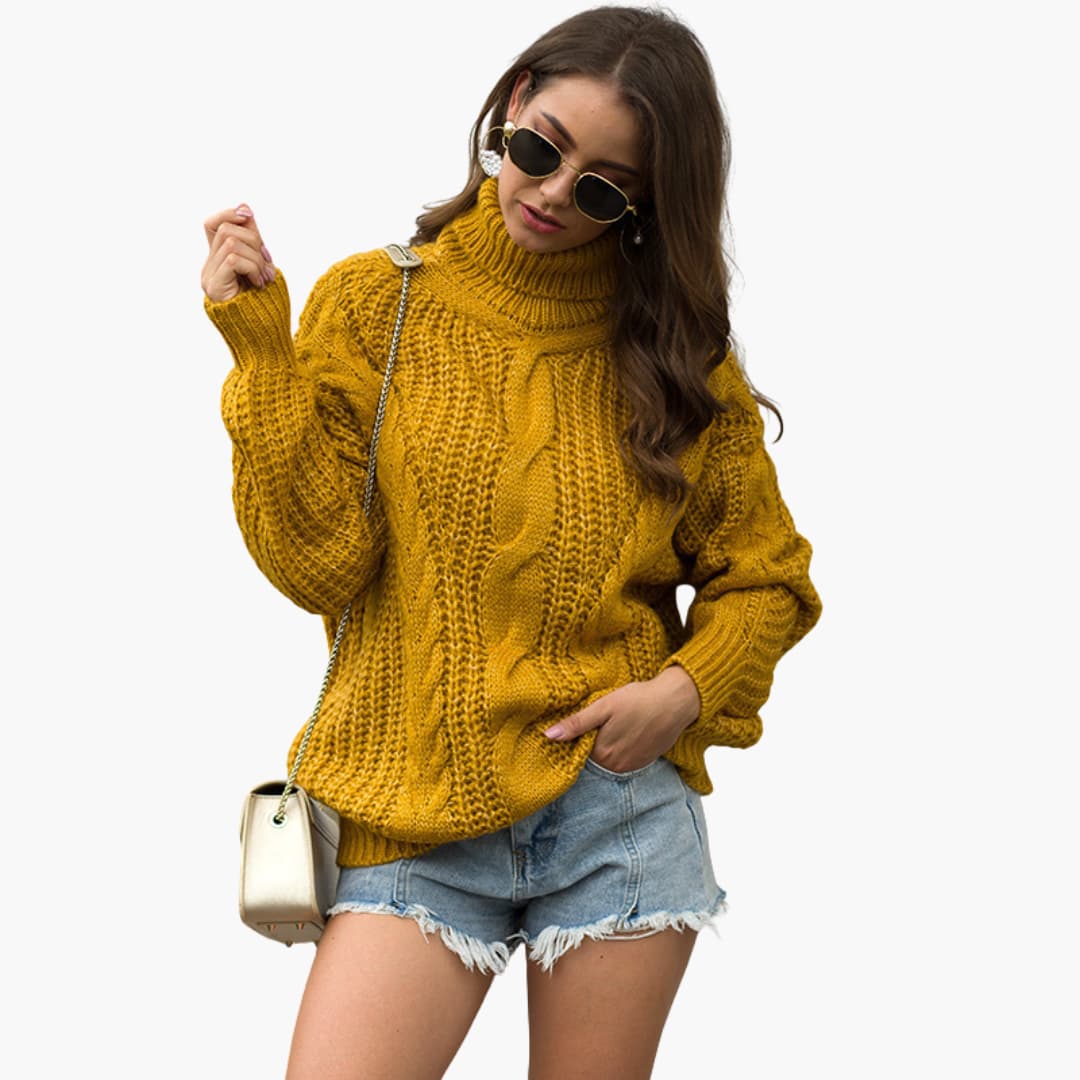 Elarova | Damen-Strickpullover mit Rollkragen und Zopfmuster-Oberfläche