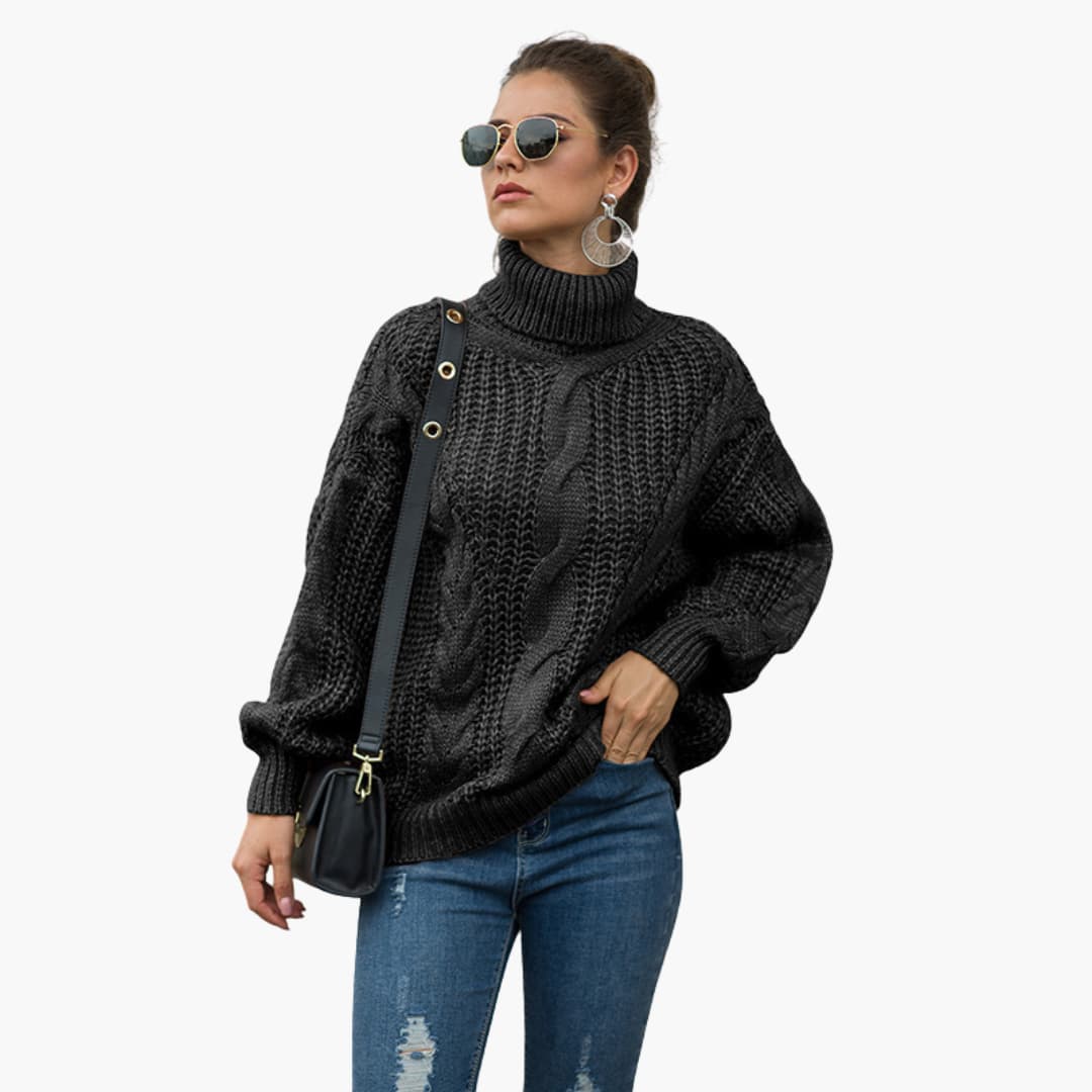 Elarova | Damen-Strickpullover mit Rollkragen und Zopfmuster-Oberfläche