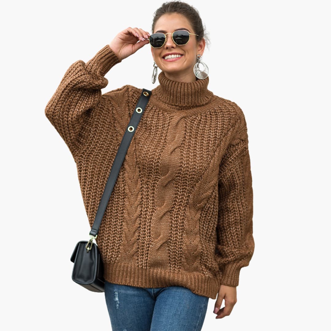 Elarova | Damen-Strickpullover mit Rollkragen und Zopfmuster-Oberfläche