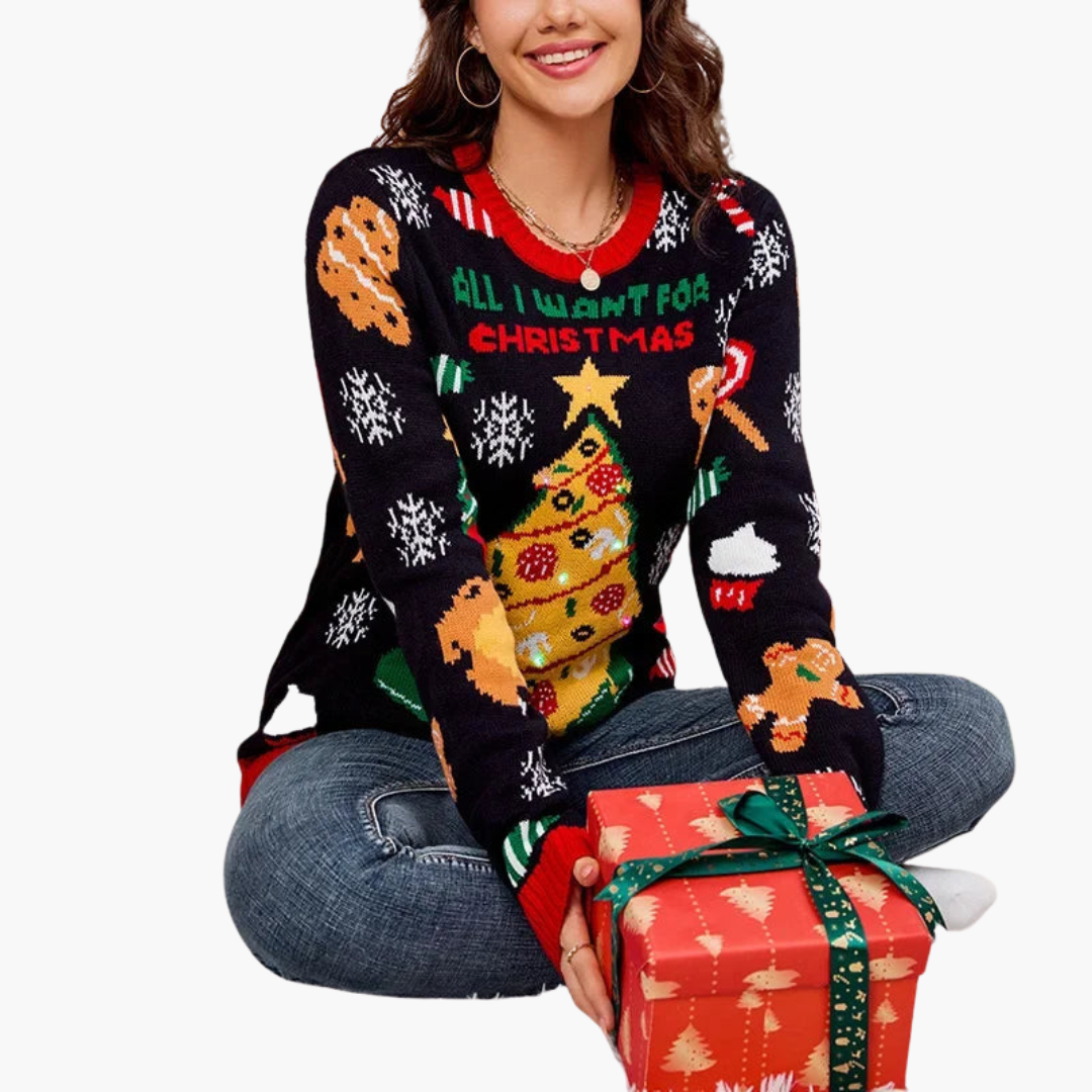 Elarova | Damen Strickpullover mit Rundhalsausschnitt und Baummuster