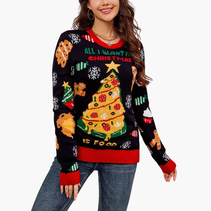 Elarova | Damen Strickpullover mit Rundhalsausschnitt und Baummuster