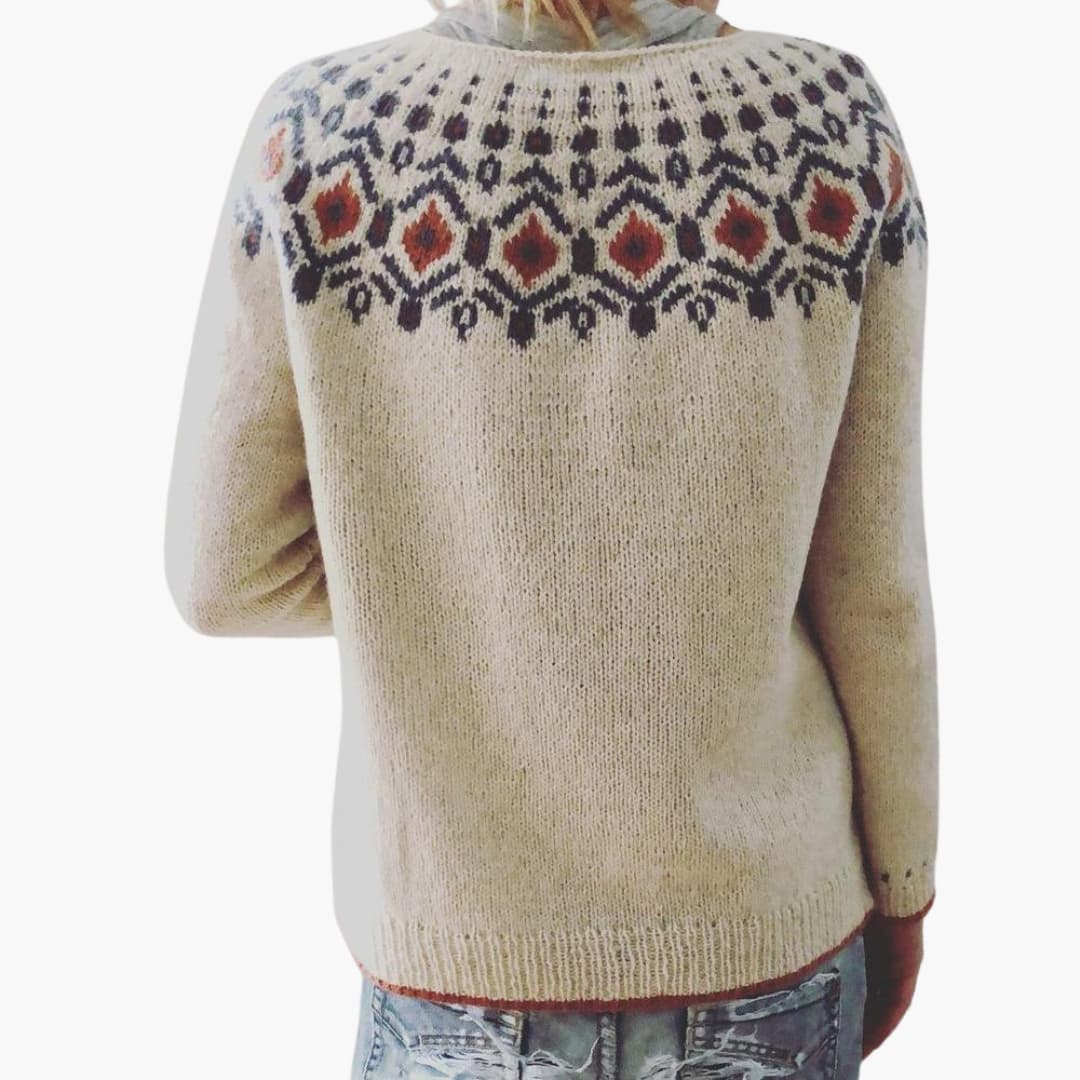 Elarova | Damen Strickpullover mit Rundhalsausschnitt und geometrischem Muster