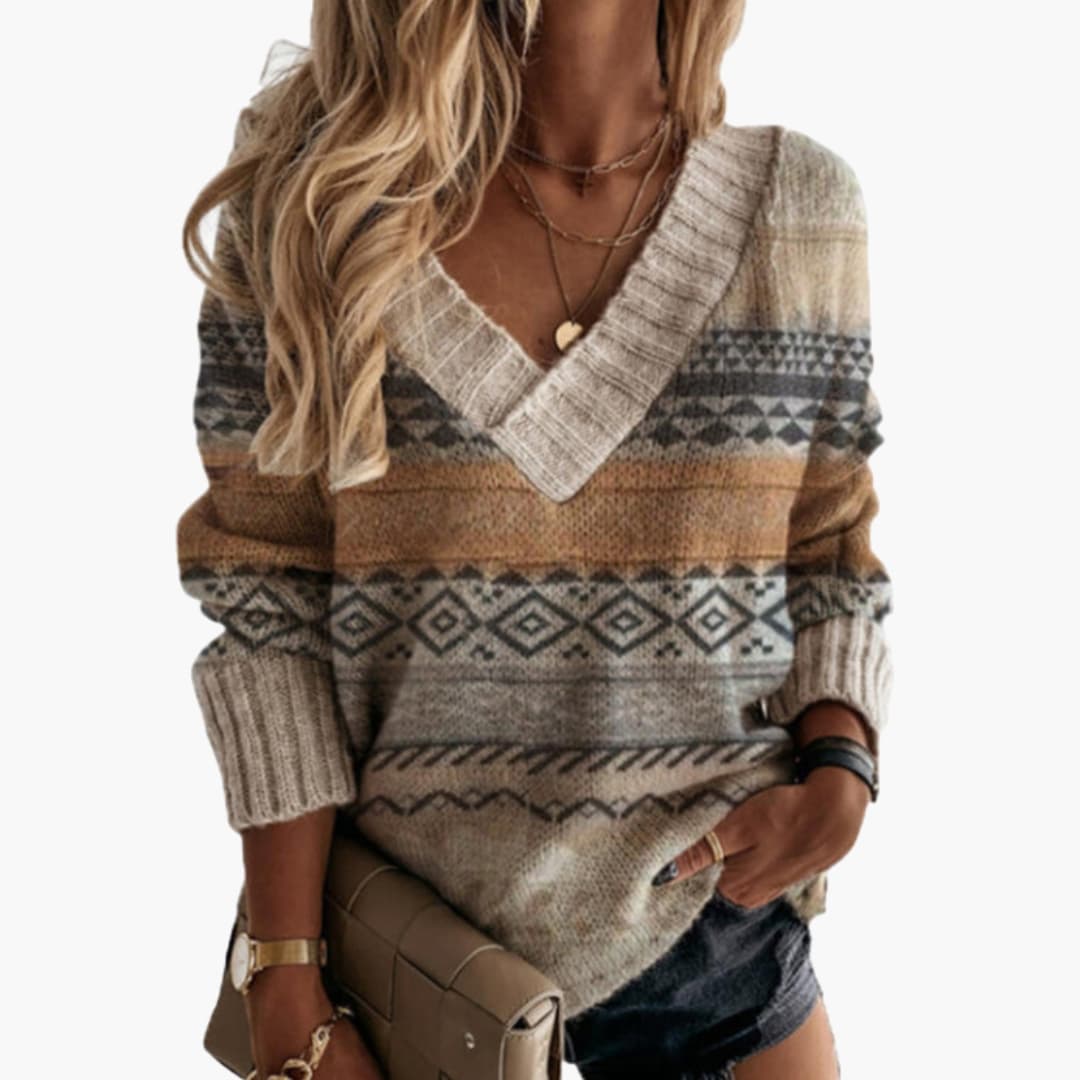 Elarova | Damen Strickpullover mit V-Ausschnitt