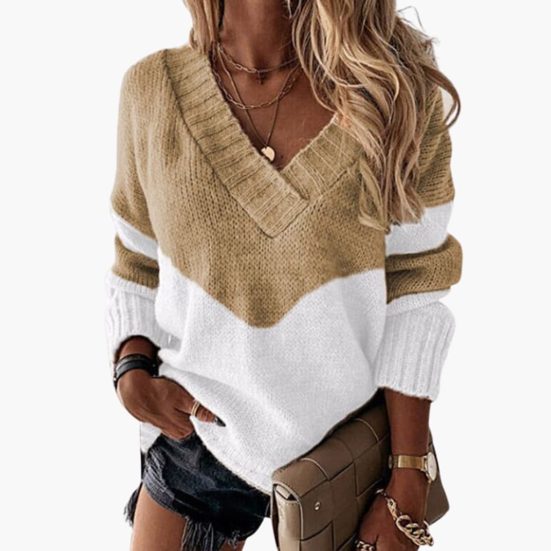 Elarova | Damen Strickpullover mit V-Ausschnitt