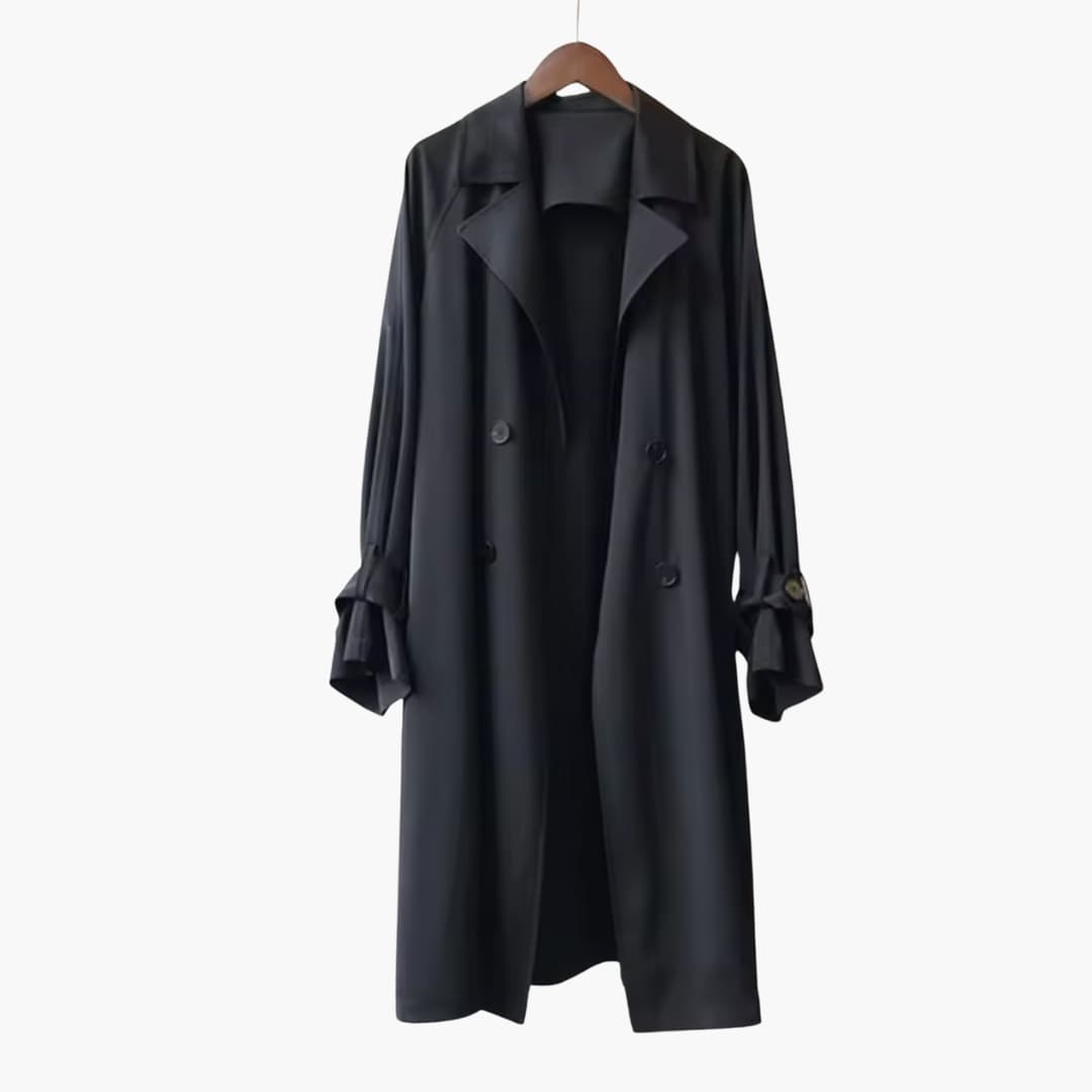 Elarova | Damen Trenchcoat Lang mit Reverskragen und Knopfverschluss vorne