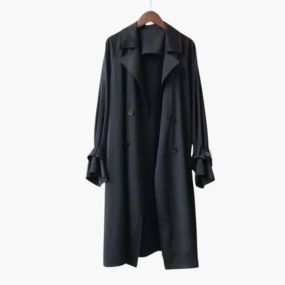 Elarova | Damen Trenchcoat Lang mit Reverskragen und Knopfverschluss vorne