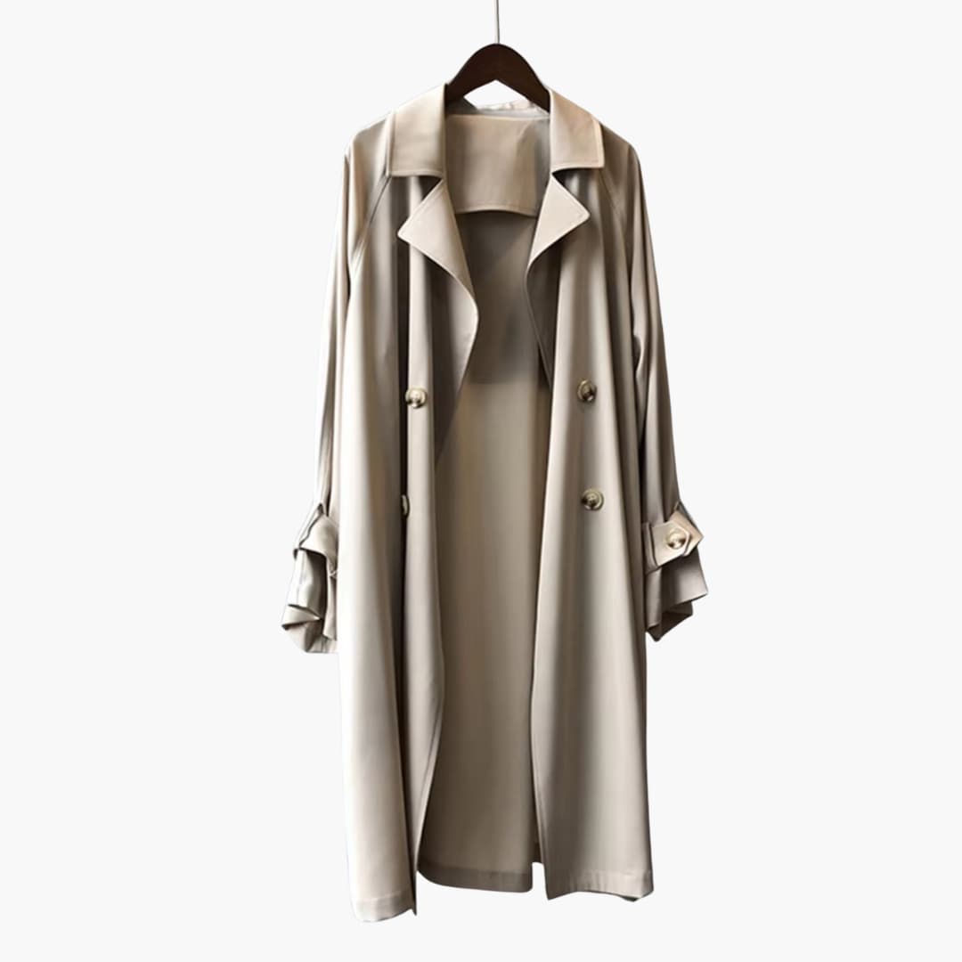 Elarova | Damen Trenchcoat Lang mit Reverskragen und Knopfverschluss vorne