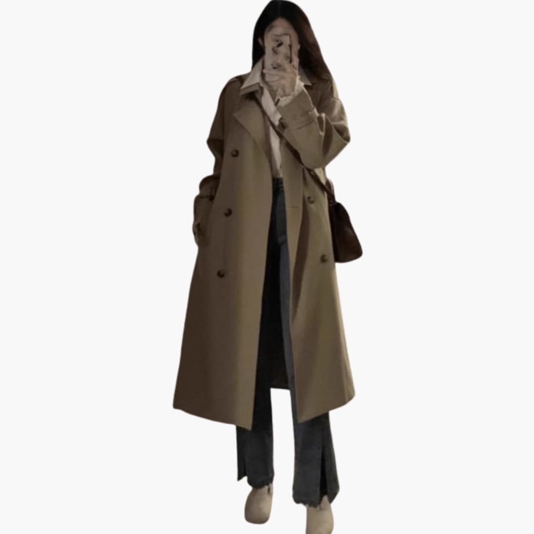 Elarova | Damen Trenchcoat Lang mit Reverskragen und doppelter Knopfleiste