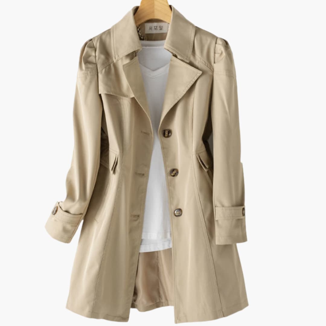 Elarova | Damen Trenchcoat mit fallendem Revers und Knopfverschluss