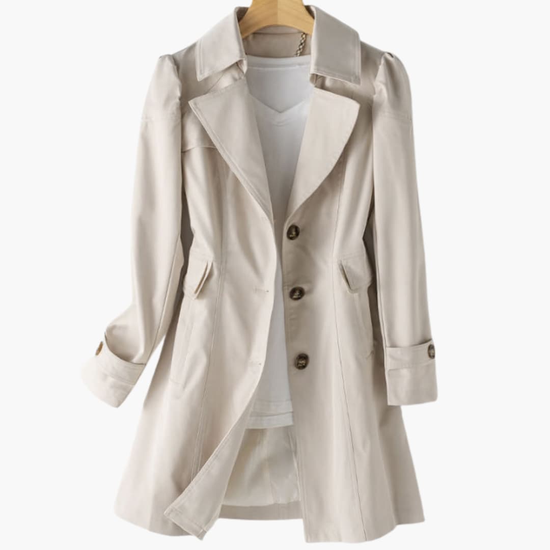 Elarova | Damen Trenchcoat mit fallendem Revers und Knopfverschluss
