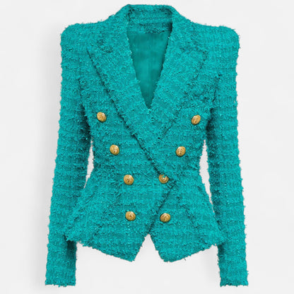 Elarova | Damen-Tweed-Blazer – Slim Fit mit Quastenfransen