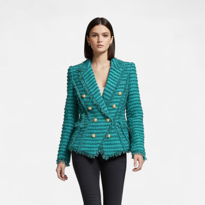 Elarova | Damen-Tweed-Blazer – Slim Fit mit Quastenfransen