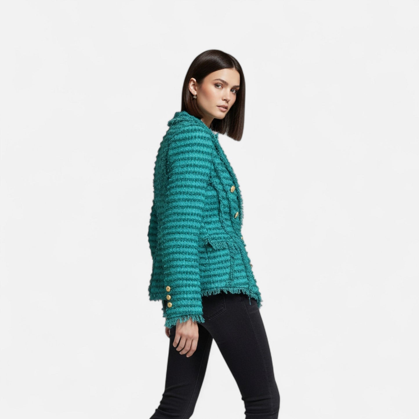 Elarova | Damen-Tweed-Blazer – Slim Fit mit Quastenfransen