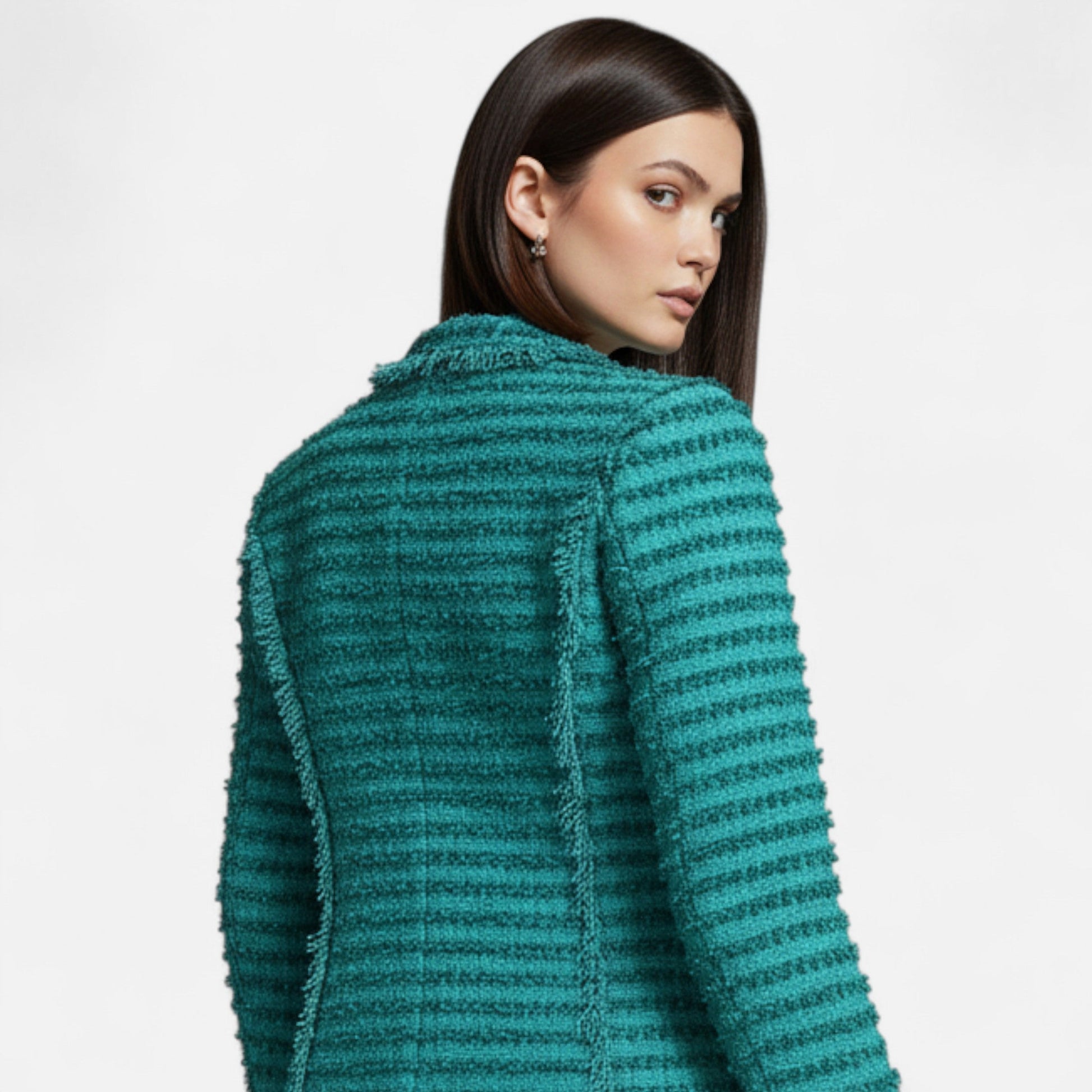 Elarova | Damen-Tweed-Blazer – Slim Fit mit Quastenfransen