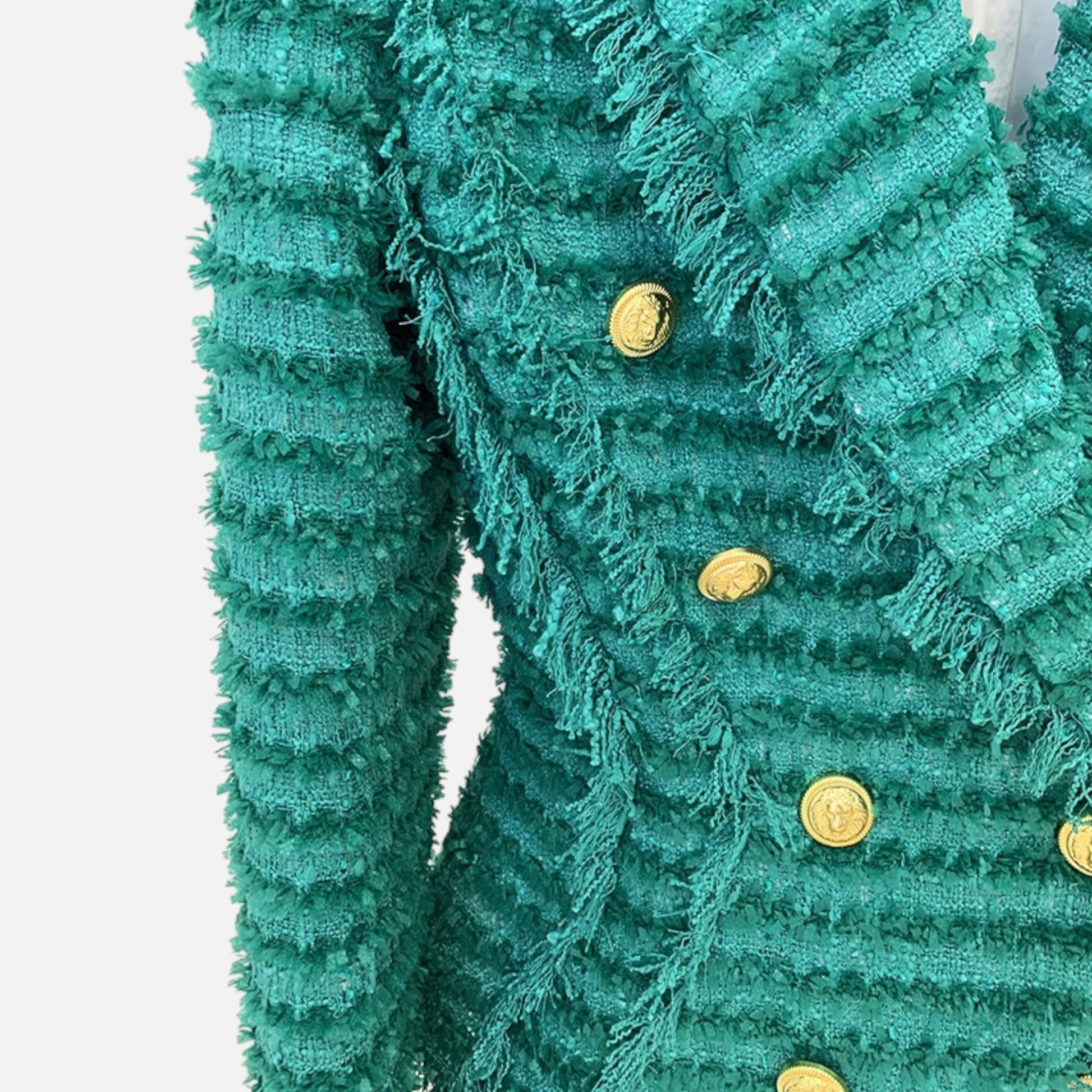 Elarova | Damen-Tweed-Blazer – Slim Fit mit Quastenfransen