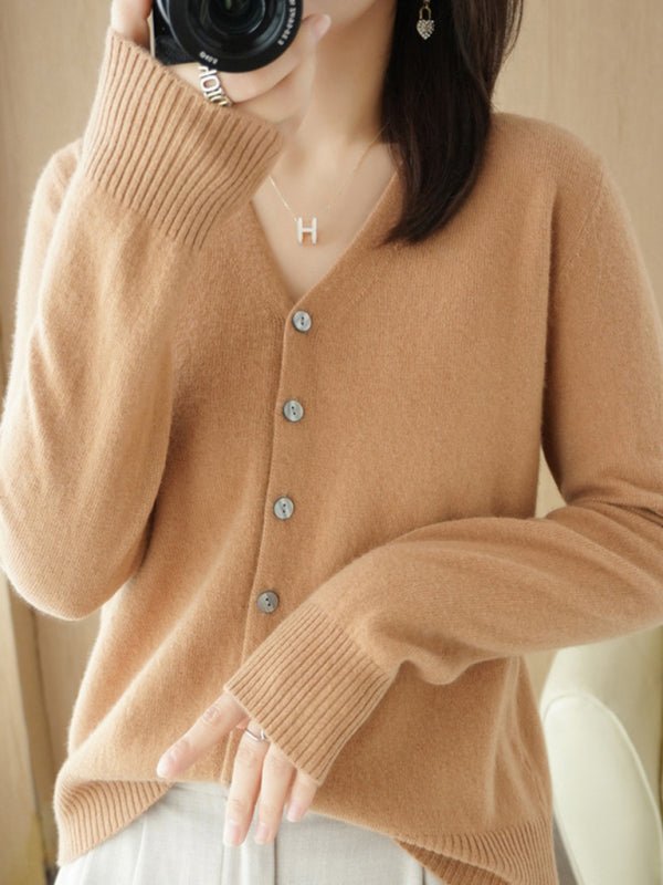 Elarova | Damen VAusschnitt Knopfverschluss Langarm Cardigan