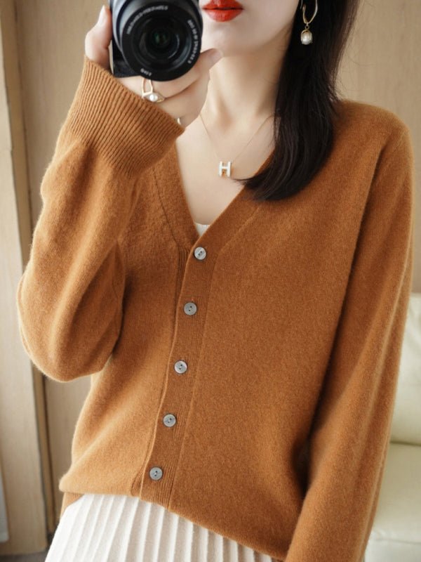 Elarova | Damen VAusschnitt Knopfverschluss Langarm Cardigan
