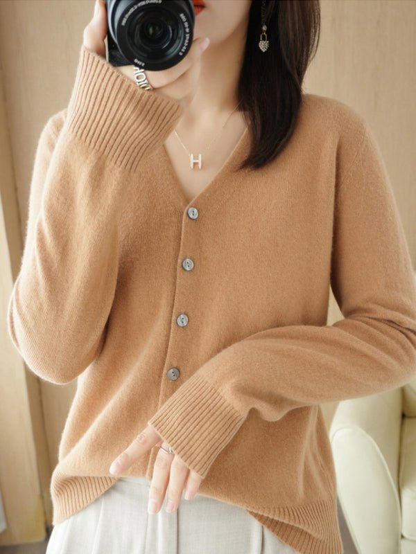 Elarova | Damen VAusschnitt Knopfverschluss Langarm Cardigan