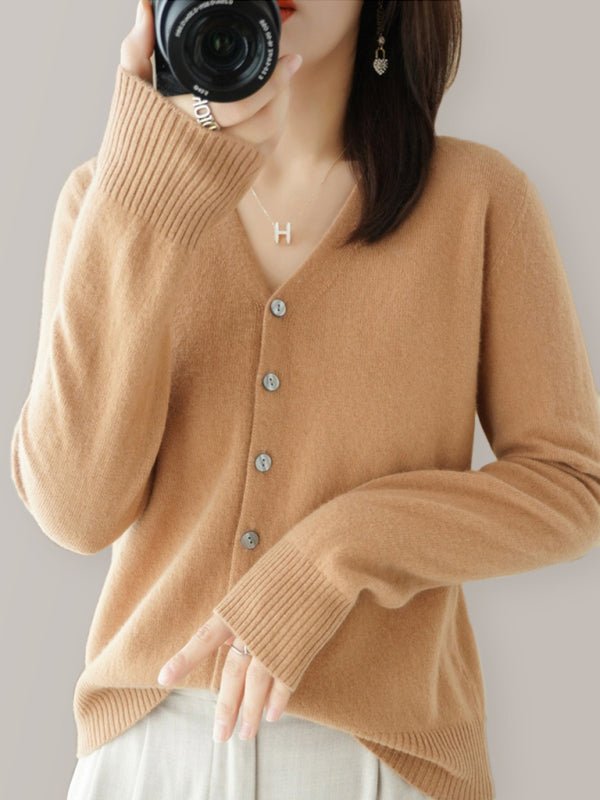 Elarova | Damen VAusschnitt Knopfverschluss Langarm Cardigan